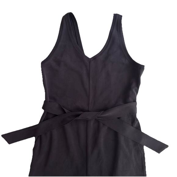Lululemon Jumpsuit Ease Of It All V Neck Women Size 8 Black Softstream Tie Belt - Picture 2 of 7
